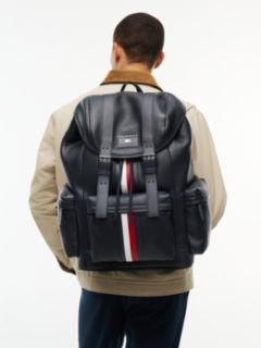 Leather Global Stripe Buckle Flap Backpack — Blue 2
