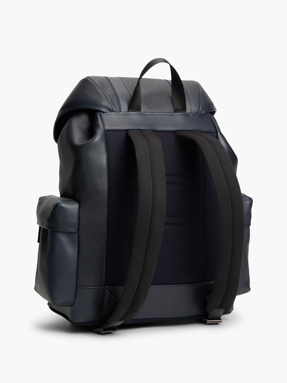 Leather Global Stripe Buckle Flap Backpack — Blue