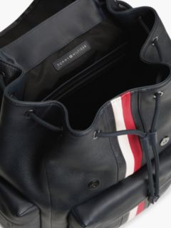 Leather Global Stripe Buckle Flap Backpack — Blue 4