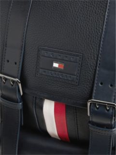 Leather Global Stripe Buckle Flap Backpack — Blue 5