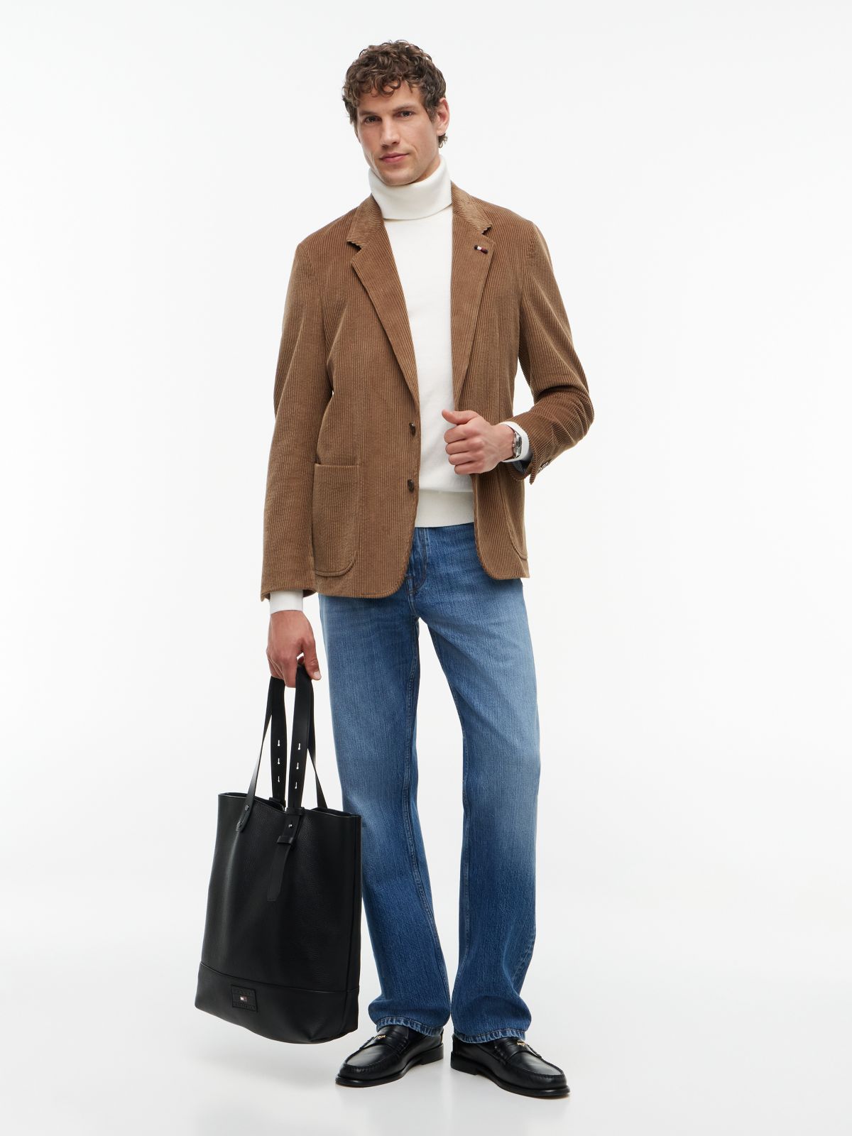 Logo Pebble Grain Leather Tote Bag — Black
