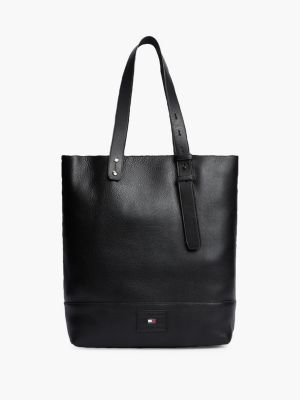 black logo pebble grain leather tote bag for men tommy hilfiger