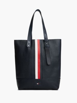 blue logo pebble grain leather tote bag for men tommy hilfiger