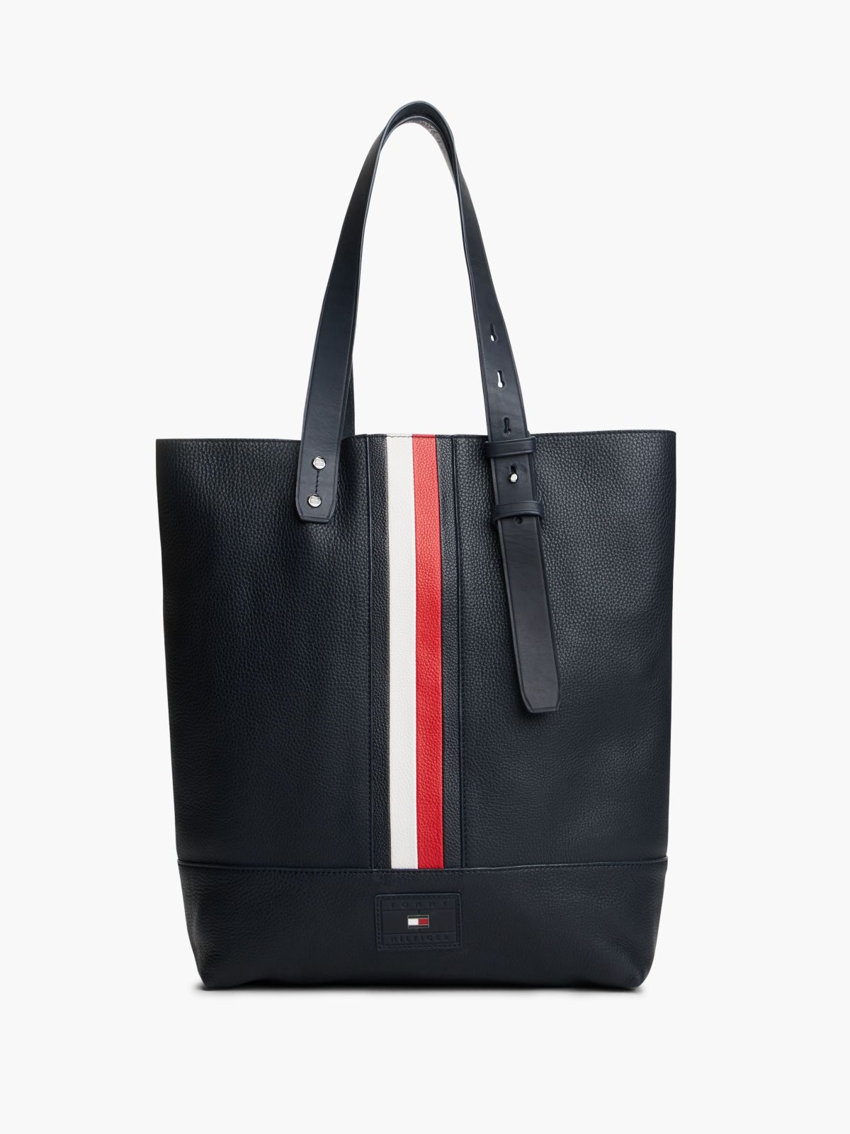 Logo Pebble Grain Leather Tote Bag — Blue