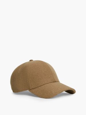 brown wool blend six-panel cap for men tommy hilfiger