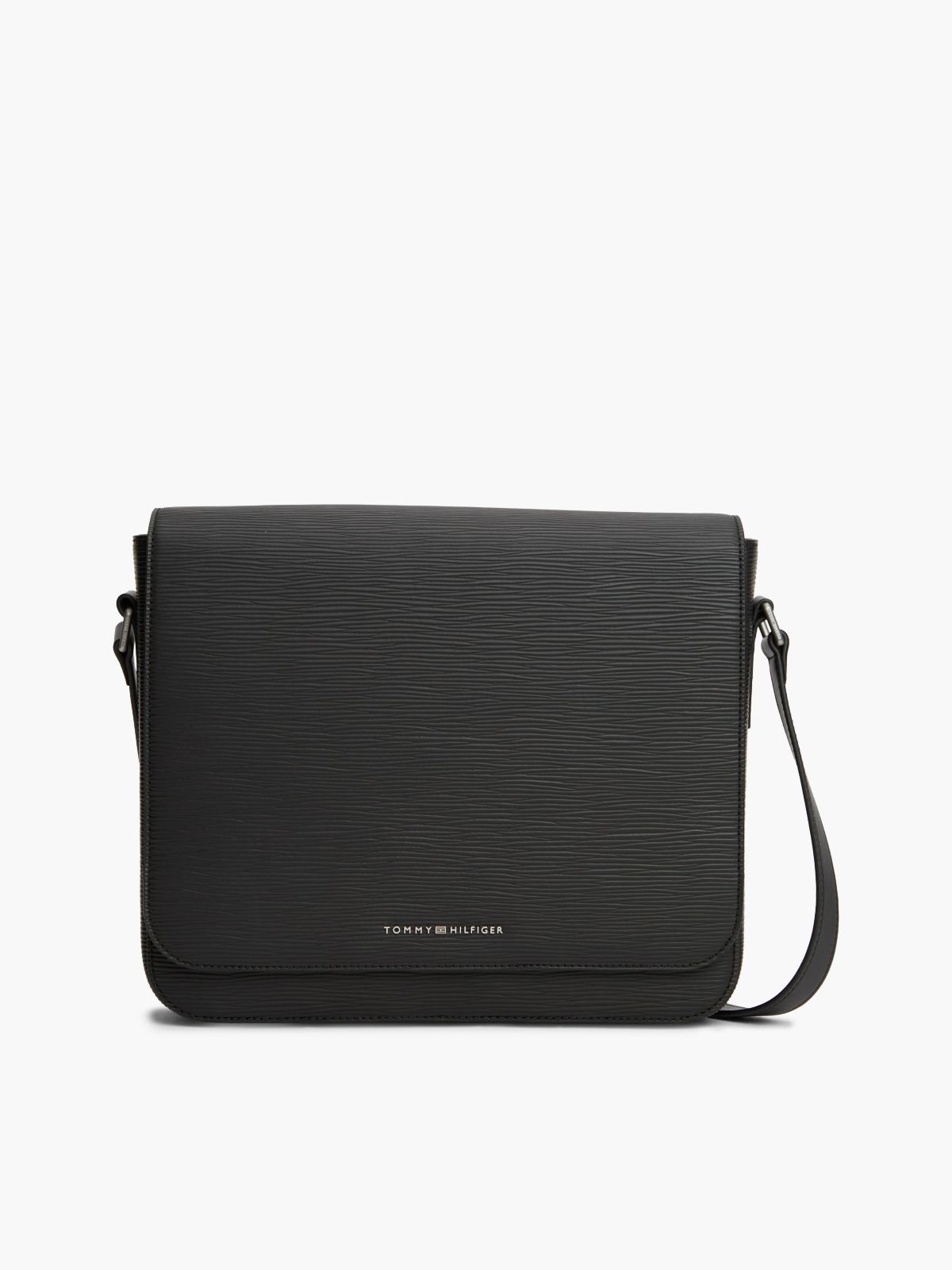TH Business Textured Crossbody Messenger Bag — Black