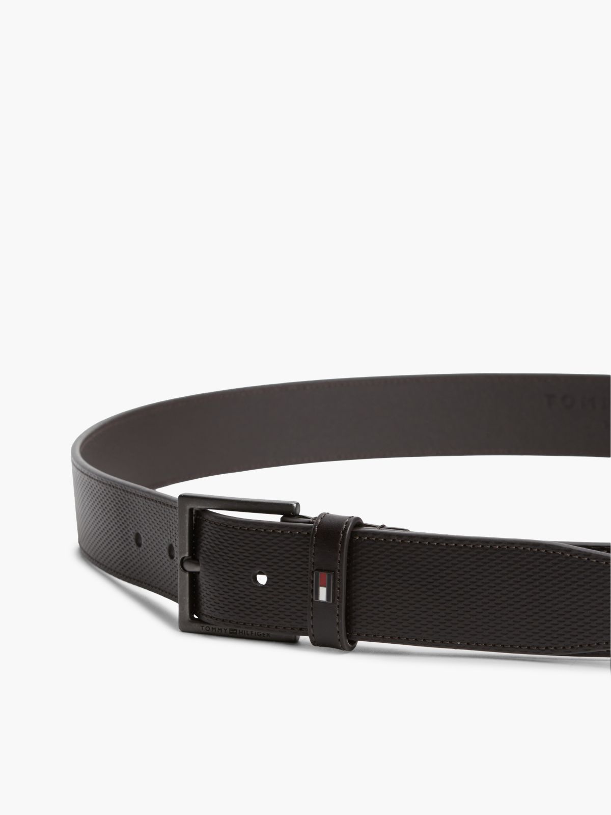 Leather Tonal Square Buckle Textured Belt — Brown