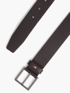 Leather Tonal Square Buckle Textured Belt — Brown 3