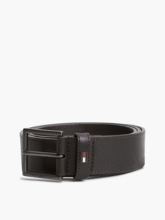 Leather Tonal Square Buckle Textured Belt — Brown 5