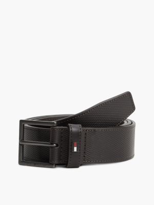 brown leather tonal square buckle textured belt for men tommy hilfiger