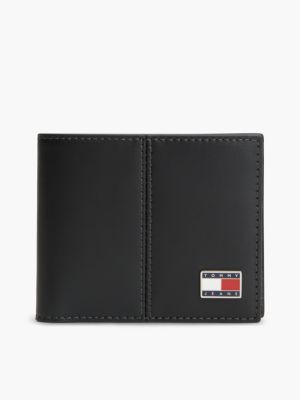 black leather credit card and coin wallet for men tommy jeans