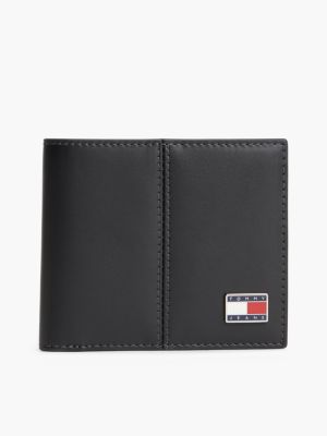 black leather bifold credit card wallet for men tommy jeans