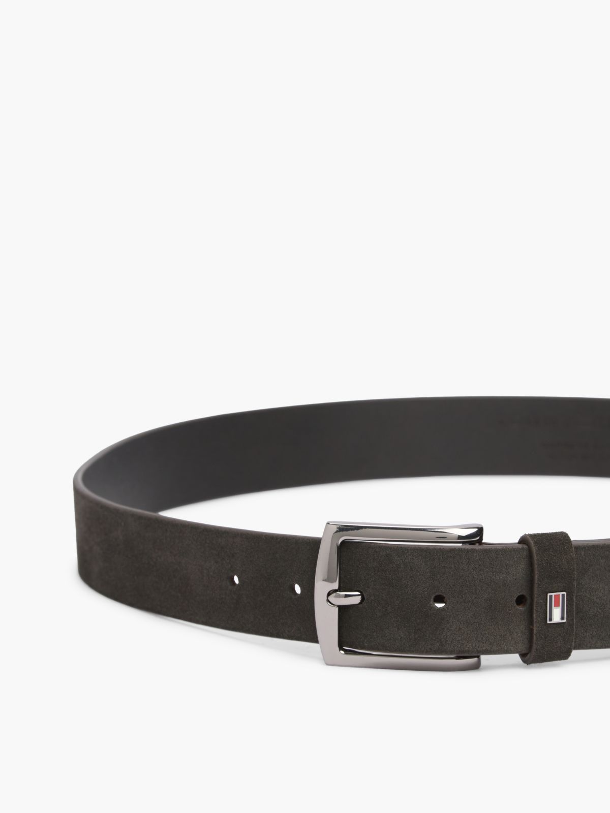 Denton Square Buckle Suede Belt — Brown