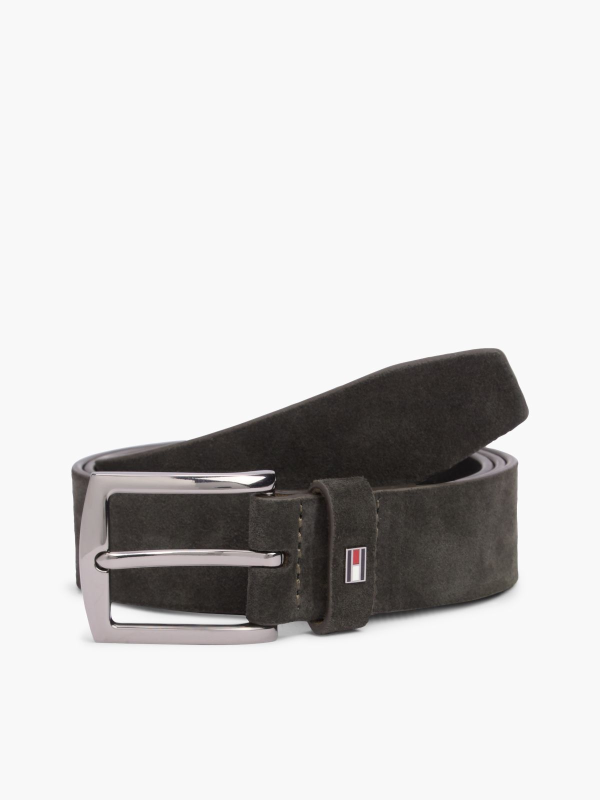 Denton Square Buckle Suede Belt — Brown