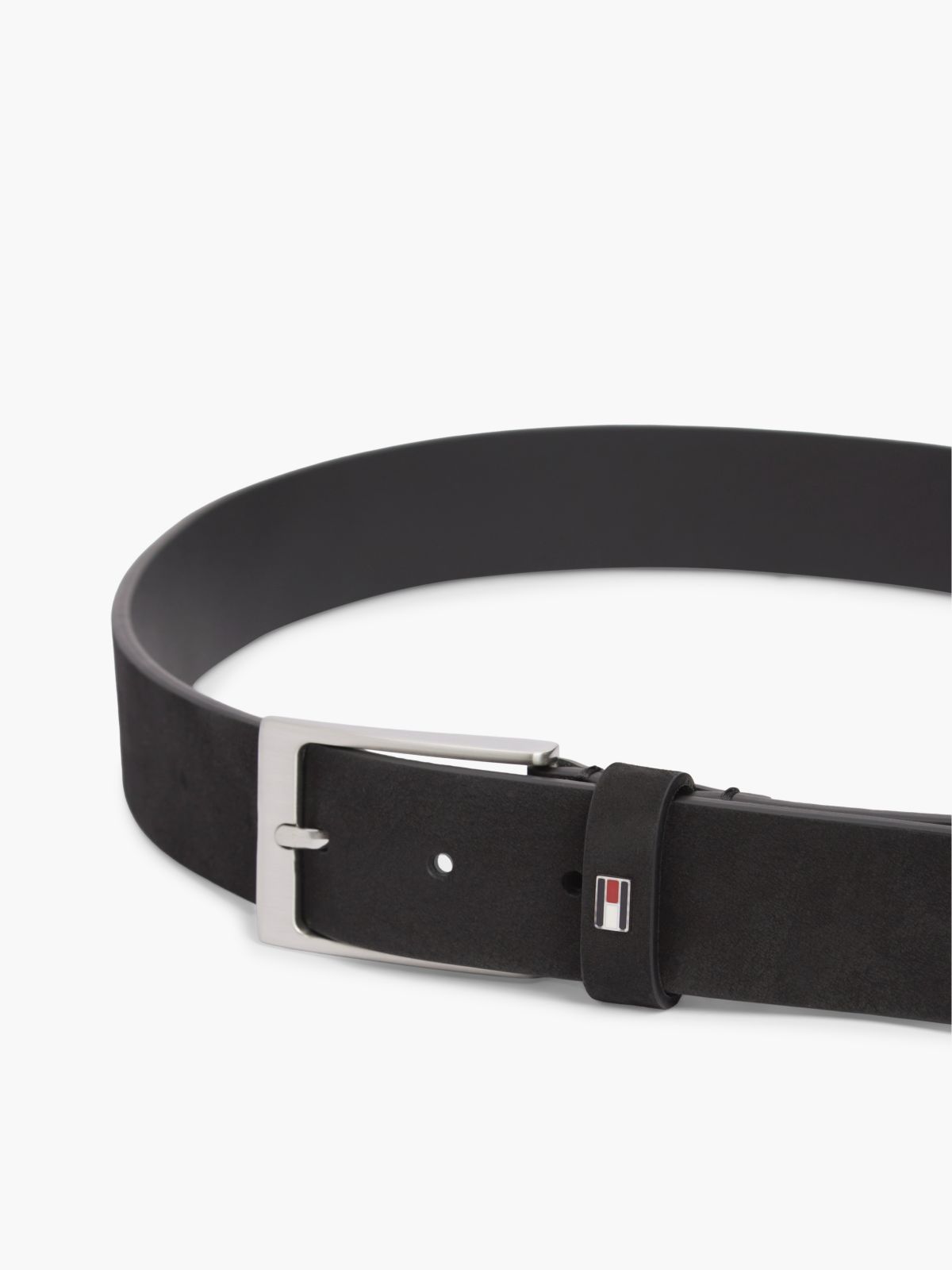 Leather Enamel Flag Rectangular Buckle Belt — Black