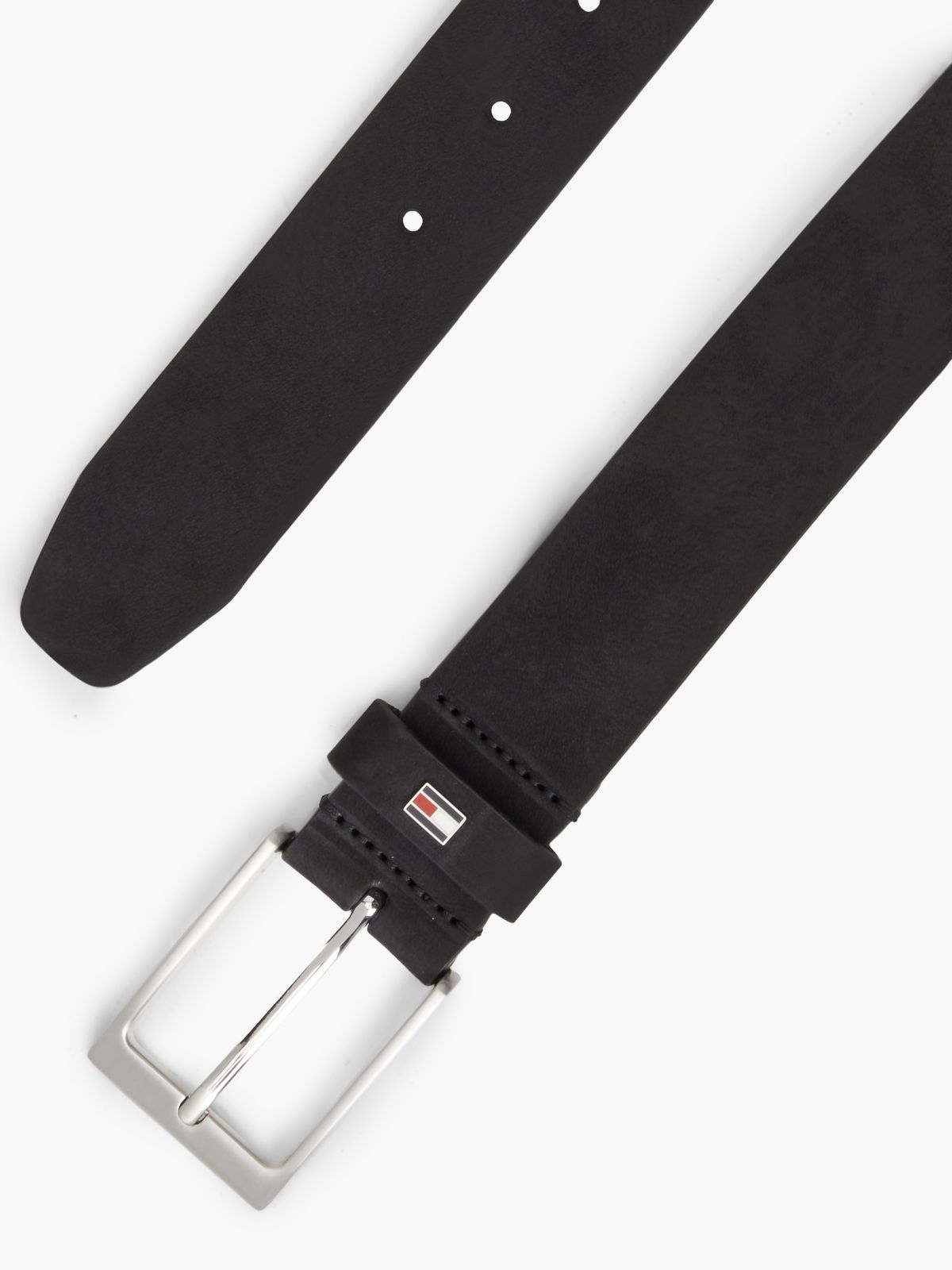 Leather Enamel Flag Rectangular Buckle Belt — Black