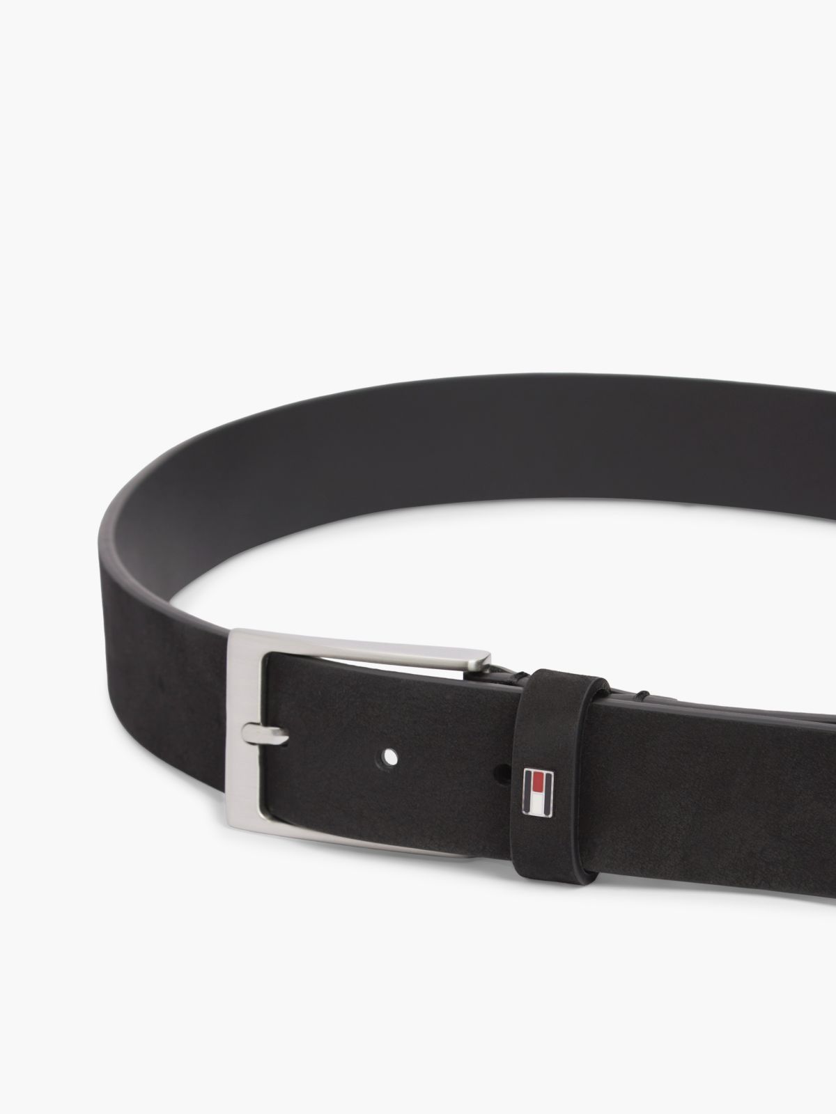 Leather Enamel Flag Rectangular Buckle Belt — Black