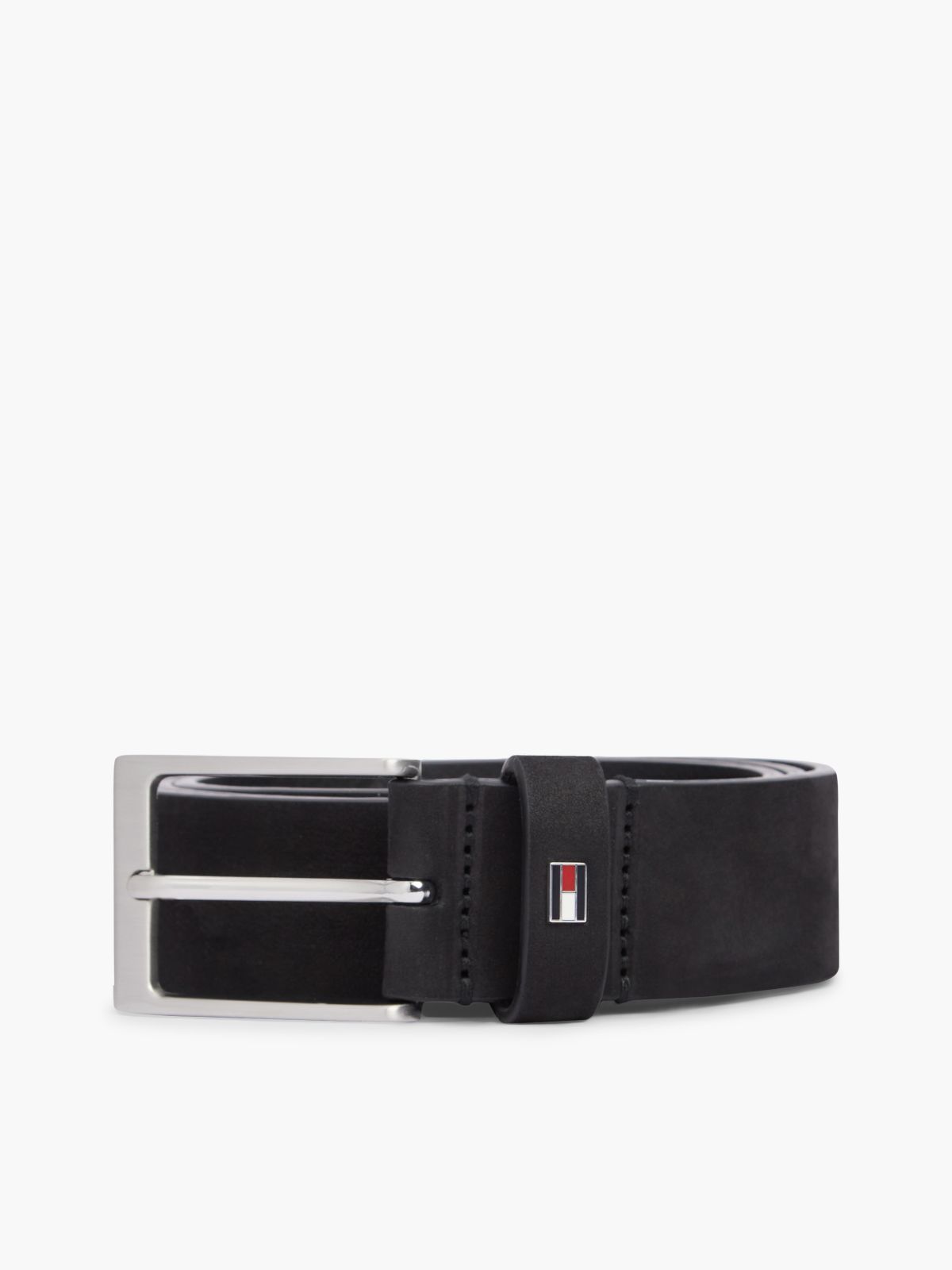 Leather Enamel Flag Rectangular Buckle Belt — Black
