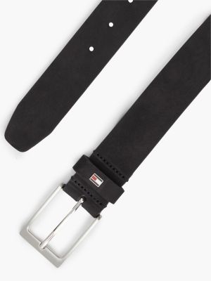 black leather enamel flag rectangular buckle belt for men tommy hilfiger