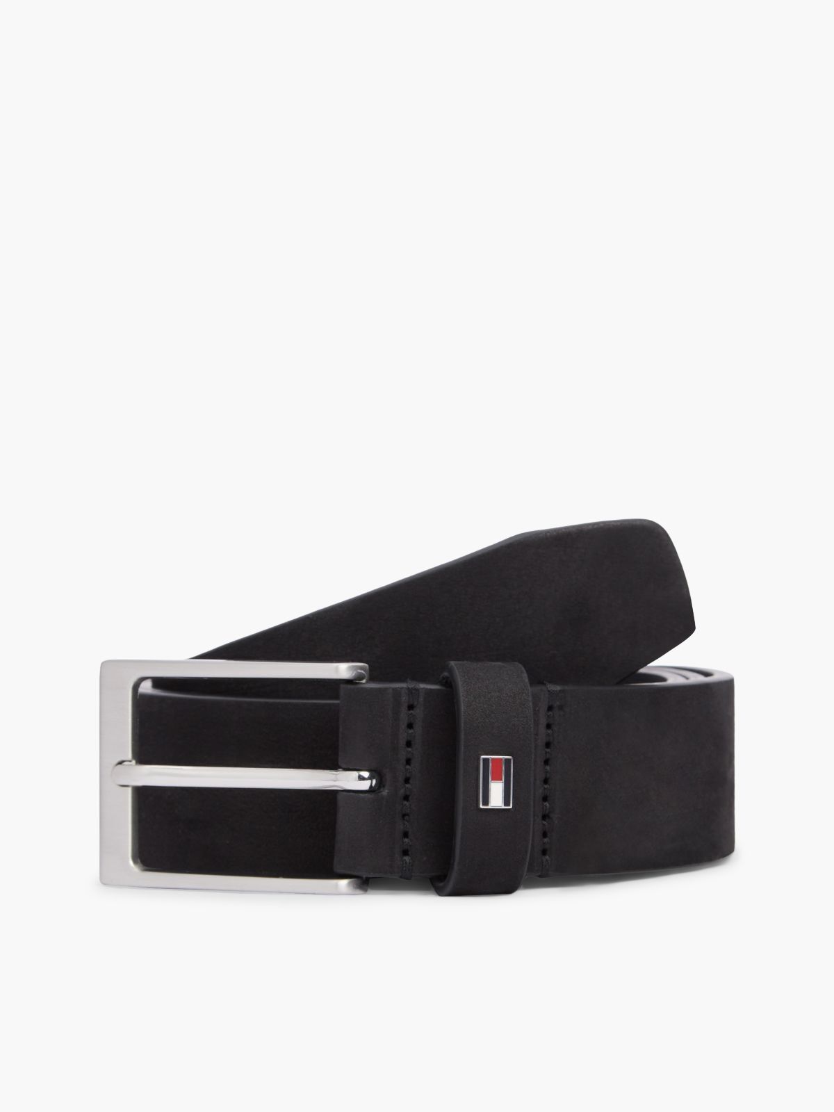 Leather Enamel Flag Rectangular Buckle Belt — Black