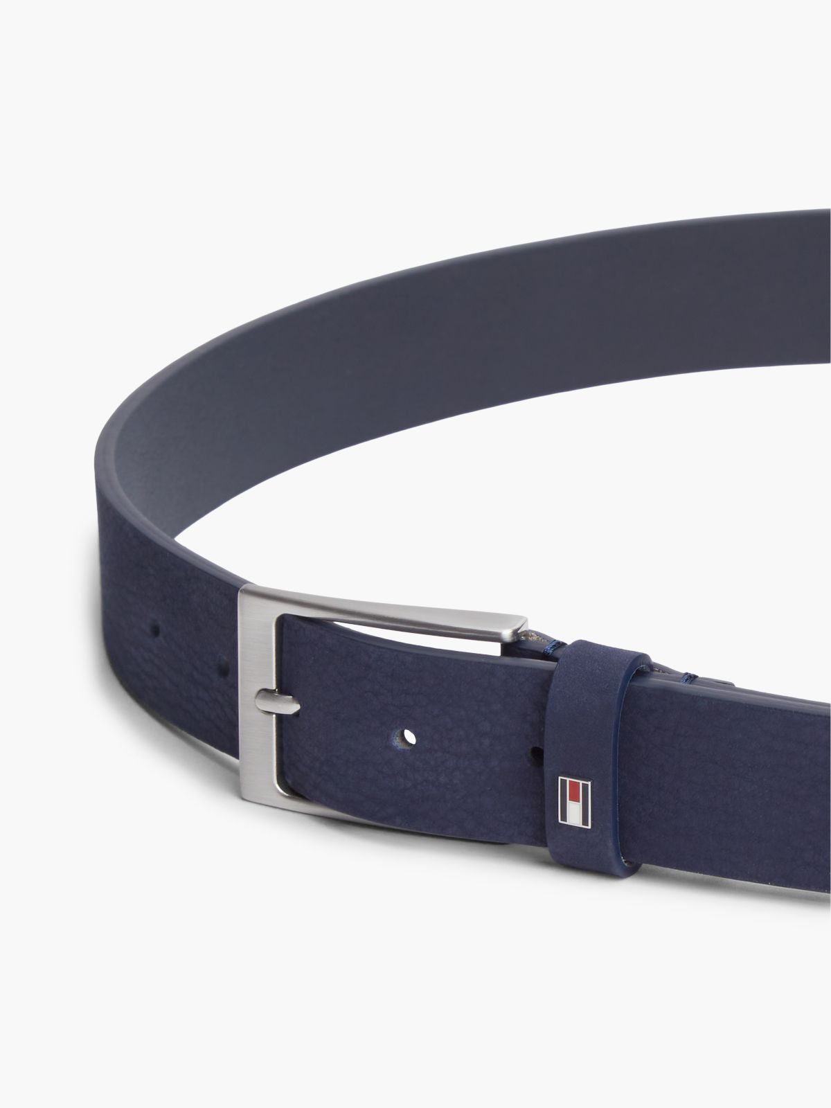 Leather Enamel Flag Rectangular Buckle Belt — Blue
