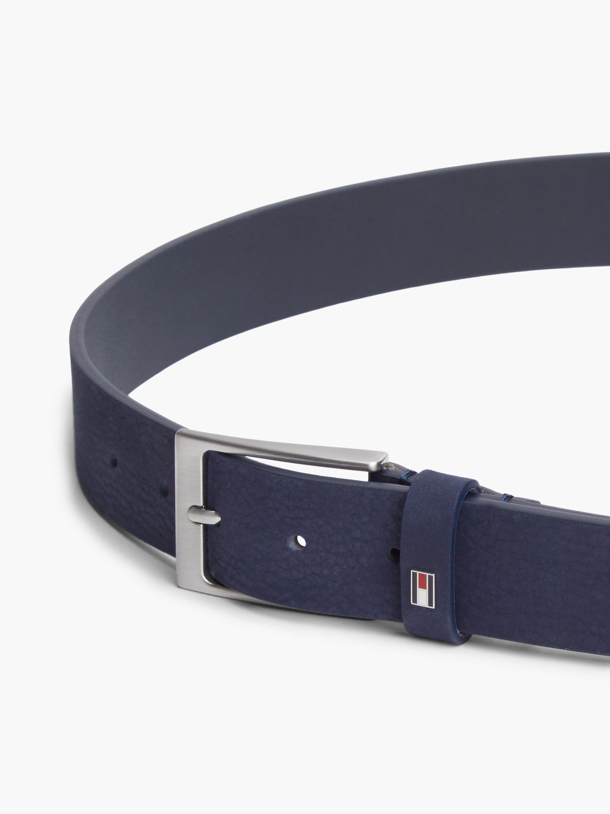 Leather Enamel Flag Rectangular Buckle Belt — Blue