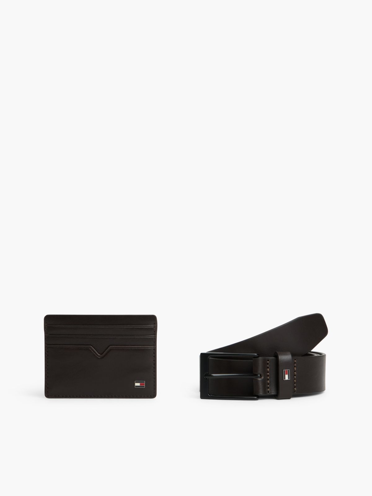 Leather Credit Card Holder And Belt Gift Set — Brown