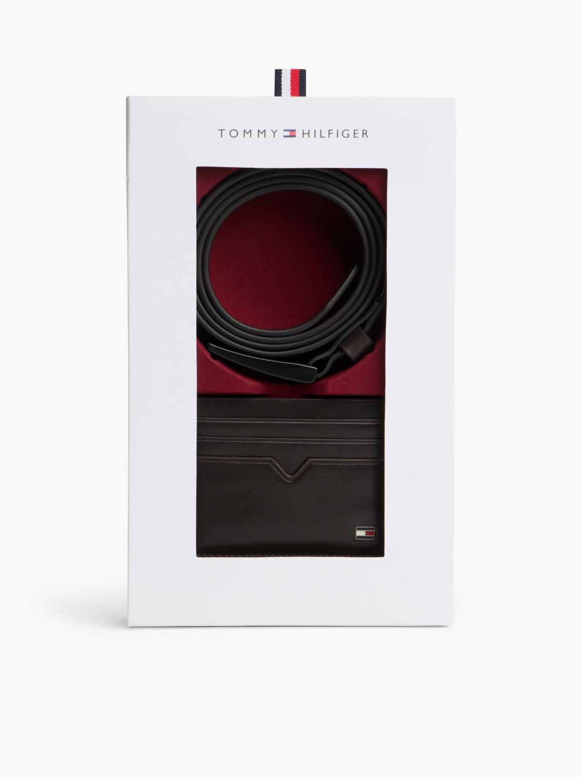 Leather Credit Card Holder And Belt Gift Set — Brown