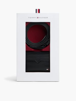 black leather credit card holder and belt gift set for men tommy hilfiger