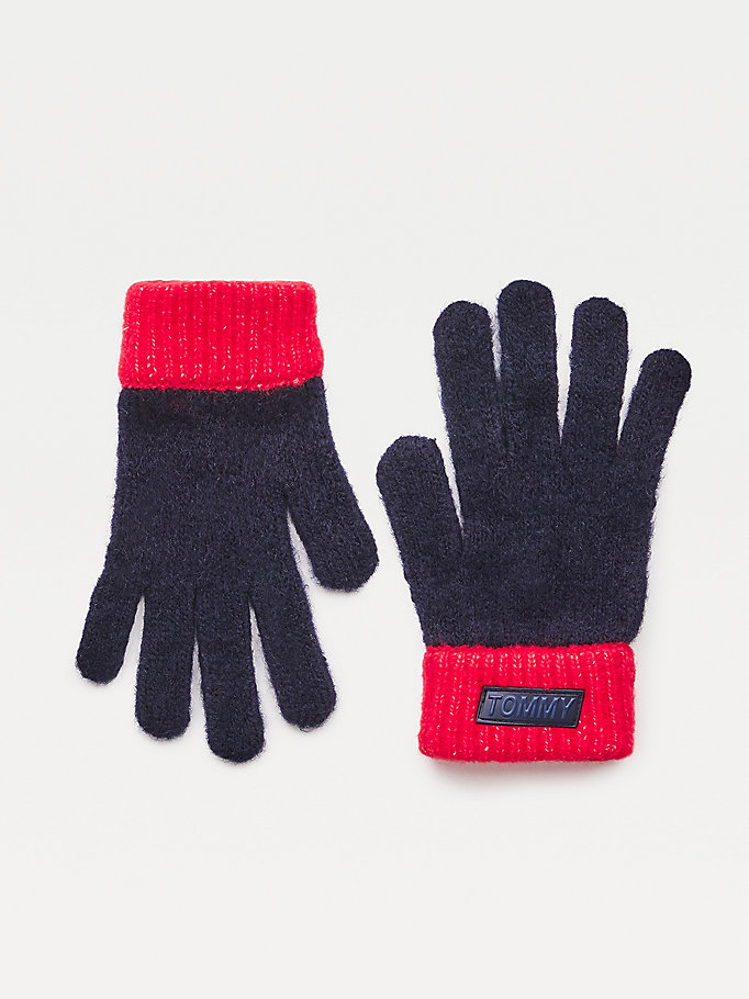 blue youth colour-blocked gloves for kids unisex tommy hilfiger