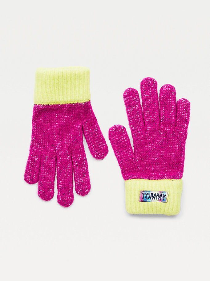 paars youth handschoenen met colour-blocking voor kids unisex - tommy hilfiger