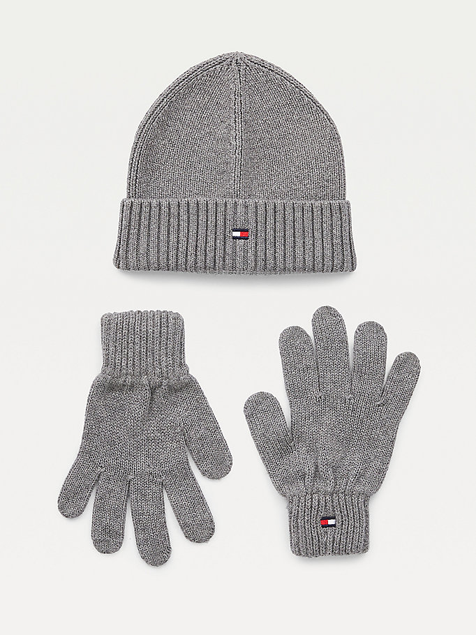grey kids' beanie and gloves gift set for kids unisex tommy hilfiger
