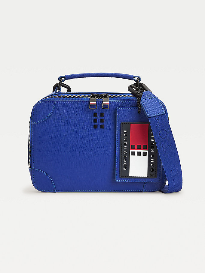 blue tommyxromeo leather trunk bag for unisex tommy hilfiger