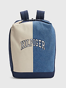 beige kids' varsity logo colour-blocked backpack for kids unisex tommy hilfiger