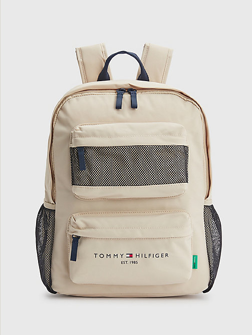 beige kids' th established backpack for kids unisex tommy hilfiger