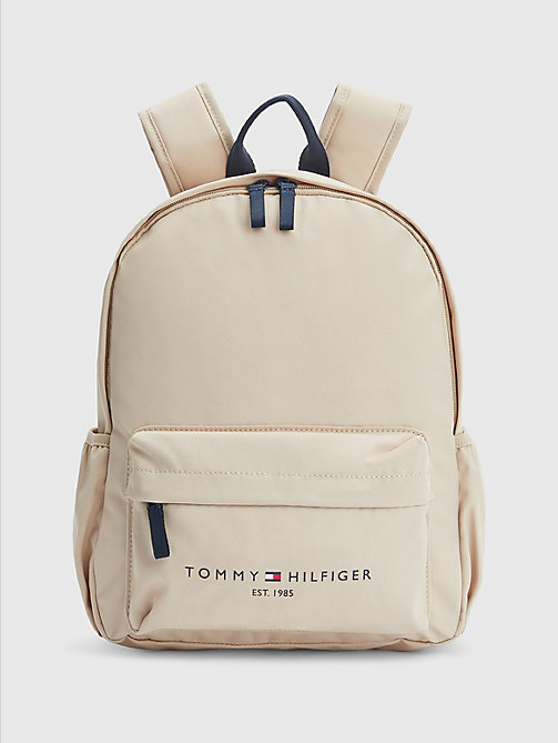 beige kids' th established logo backpack for kids unisex tommy hilfiger
