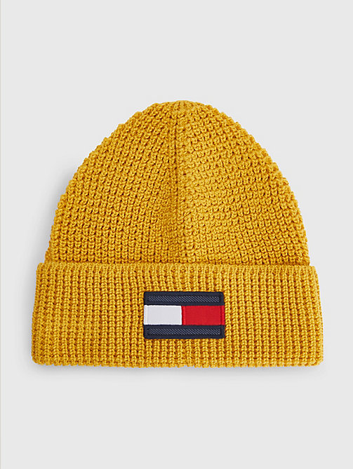 yellow kids' waffle knit beanie for kids unisex tommy hilfiger