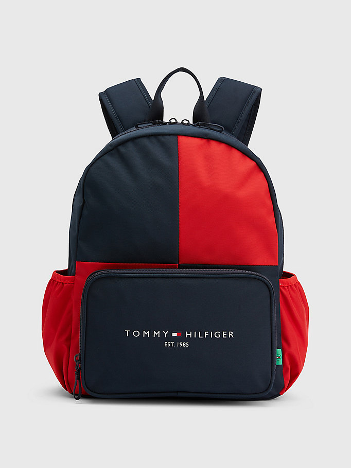 red kids' th established colour-blocked backpack for kids unisex tommy hilfiger
