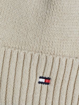 beige kids' essential flag embroidery beanie for kids unisex tommy hilfiger