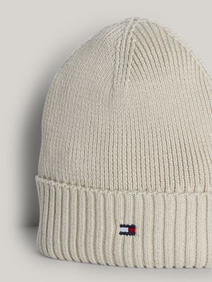 beige kids' essential flag embroidery beanie for kids unisex tommy hilfiger