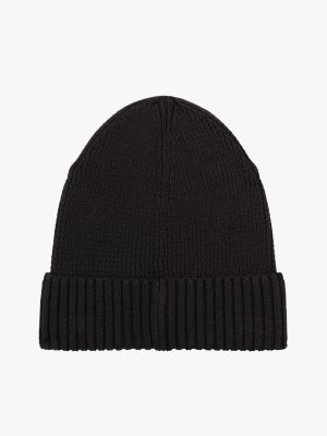 black kids' essential flag embroidery beanie for kids unisex tommy hilfiger