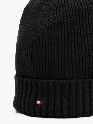 black kids' essential flag embroidery beanie for kids unisex tommy hilfiger