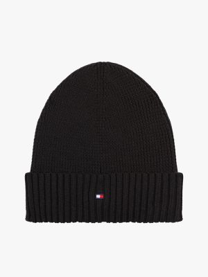 black kids' essential flag embroidery beanie for kids unisex tommy hilfiger