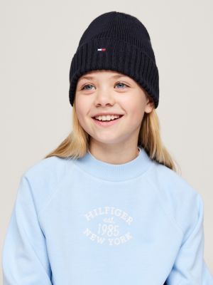 blue kids' essential flag embroidery beanie for kids unisex tommy hilfiger