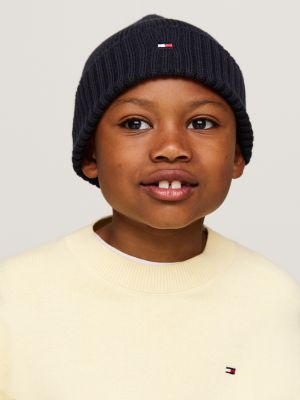 blue kids’ essential flag embroidery beanie for kids unisex tommy hilfiger