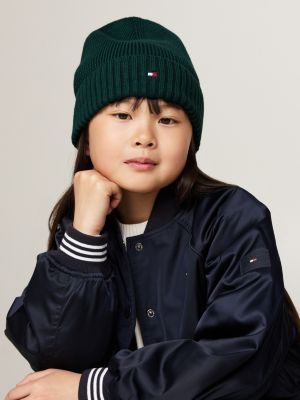 green kids’ essential flag embroidery beanie for kids unisex tommy hilfiger