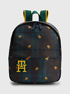 green kids' th monogram black watch tartan backpack for kids unisex tommy hilfiger
