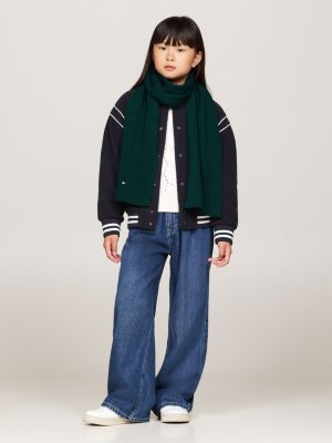 green kids' essential flag embroidery scarf for kids gender inclusive tommy hilfiger