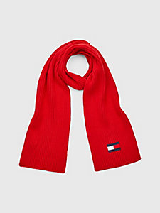 red kids’ rib-knit flag patch scarf for kids unisex tommy hilfiger