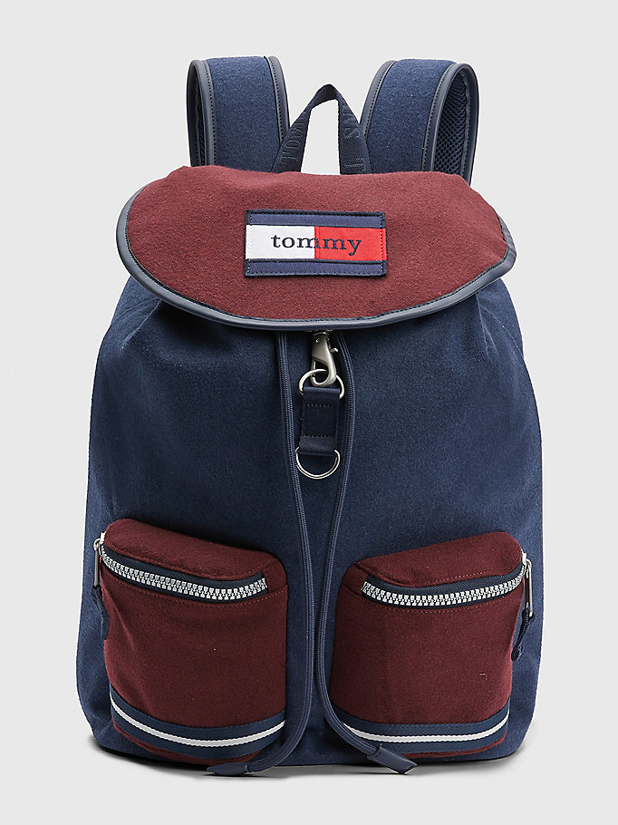 blue colour-blocked serif logo backpack for unisex tommy jeans